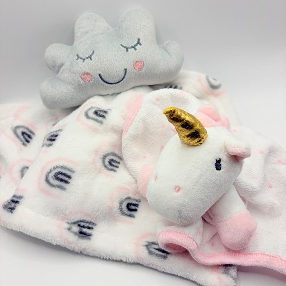 Hudson Baby Cloud Lovey & Cloud Island Unicorn Washcloth Set Pink Rainbow White